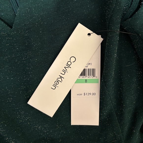 Calvin Klein Emerald Green Glitter Wide Leg Belted Jumpsuit NWT - Picture 6 of 9